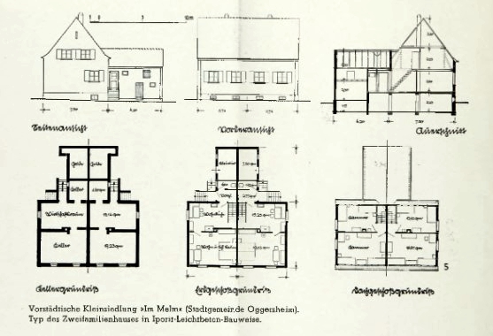 Im Grundriss identisch: Rheinau-Süd und Im Melm (aus: Deutsche Bauhütte, 1935 Heft 13)