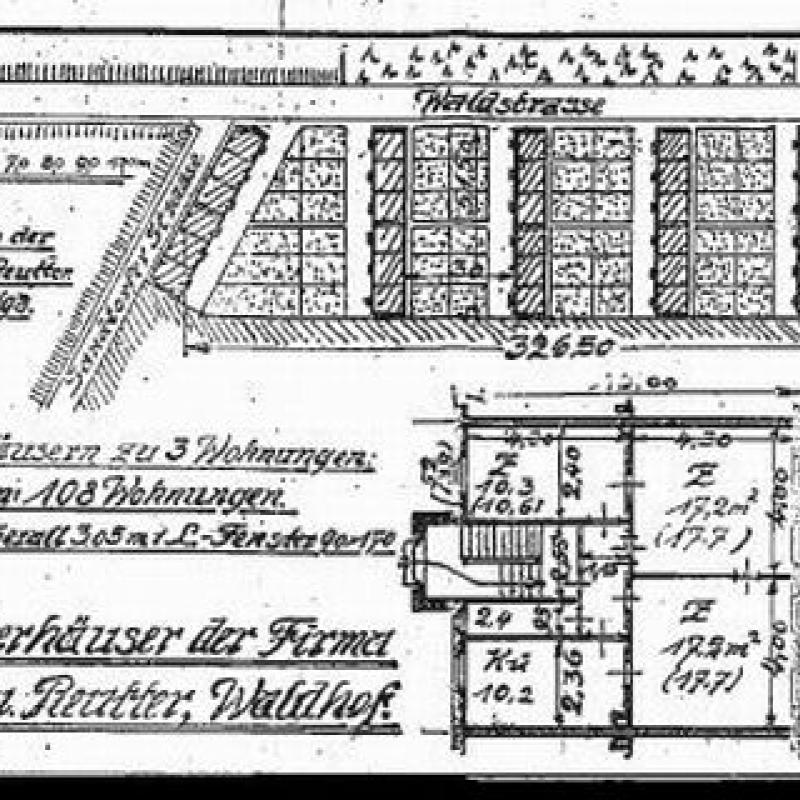 Bopp & Reuther-Siedlung, Lageplan und Grundriss um 1920