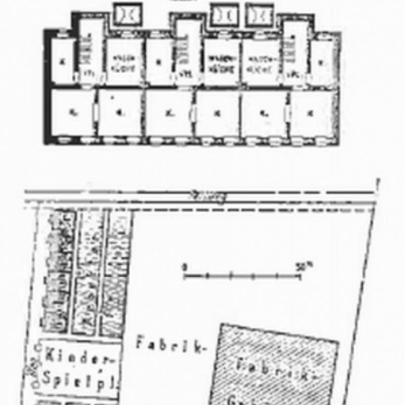 Draissiedlung, Lageplan und Grundrisse um 1900