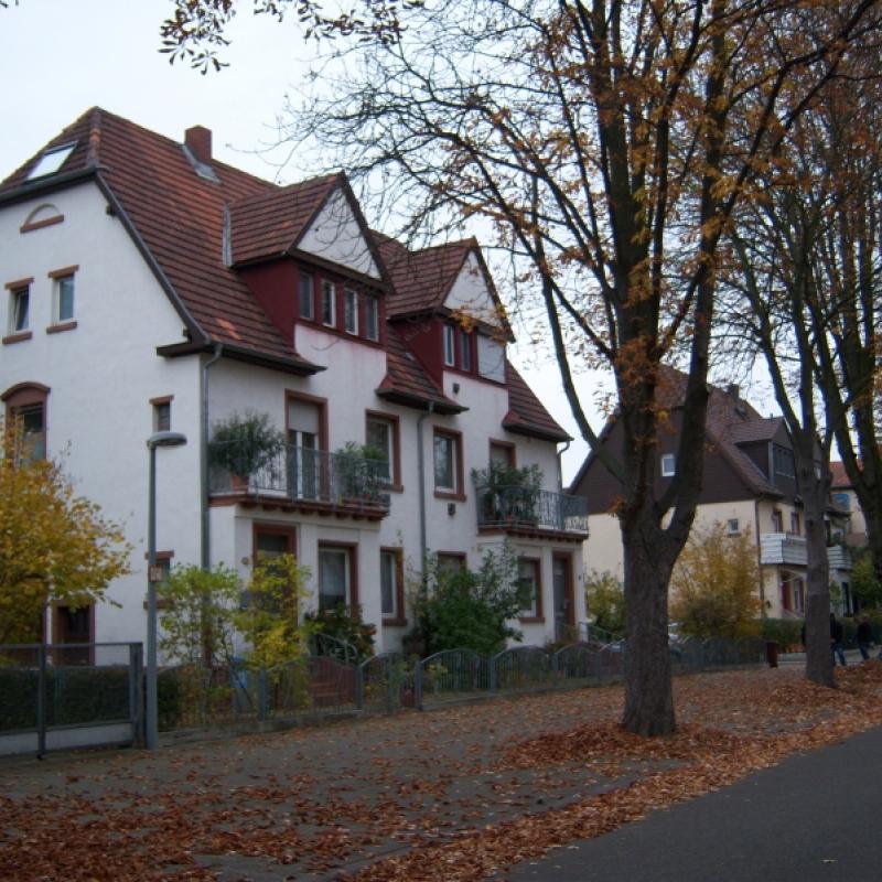 Siedlung der Rheinischen Gummi- und Celluloid-Fabrik, zwei Doppelwohnhäuser an der Wilhelm-Wundt-Straße, Foto 2011