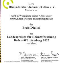 Urkunde: Landespreis für Heimatforschung 2023 Digital