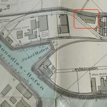 Stadtplan des Hafens von 1913, das Anwesen von Neidig und Reis ist rechts oben.