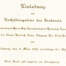 Einladungskarte zur Enthüllungsfeier am 9. März 1910, Lanz-Archiv (John Deere GmbH)