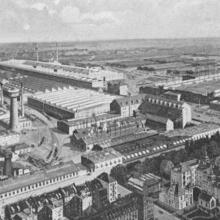Gesamtansicht der Firma Lanz Mannheim-Lindenhof um 1920, Foto aus: Deutsche Städte Mannheim, hrsg. unter Mitwirkung der Stadtverwaltung, Stuttgart 1922 