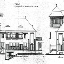 Villa Haas, Nordwest- und Südwestfassade, Zeichnung um 1930