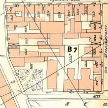 Lageplan B 7 im Jahre 1906, an nördlicher Ecke die Gebäude