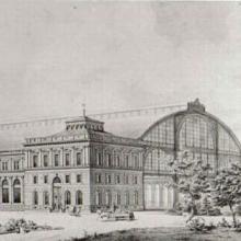 Mannheim, Hauptbahnhof Westfluegel mit Bahnsteigueberdachung Entwurf 1872 (Ausschnitt)