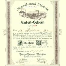 Anteilschein über Eintausend Mark vom 14.7.1901 - Quelle: Stadtarchiv Weinheim