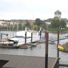 Blick von der Diffenebrücke mit der Dordrecht und der Seglervereinigung  Mannheim