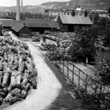 Holzlager im Betrieb - Aufnahme von der Villa nach Norden ca. 1930 - Quelle: Privatbesitz