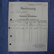 Rechnung über monatlichen Gasverbrauch in der Drogerie Fischer im Oktober 1903
