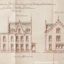 Carl-Benz-Haus Plan 1905 Vorder- und Seitenansicht - Quelle: Kreisarchiv Rhein-Neckar-Kreis