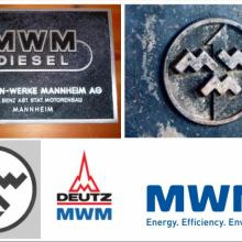 Logosammlung von MWM,  anfangs noch mit der Mannheimer Wolfsangel