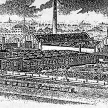 Idealisierte Darstellung der Fabrik auf einem Briefkopf von 1912
