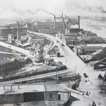 Luftbild von ca. 1909 noch ohne das hohe Lagerhaus (Quelle Stadtarchiv MA)