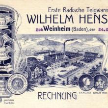 Rechnungskopf „Wilhelm Hensel“, 1913, Stadtarchiv Weinheim Rep. 36 (ohne Nr.)