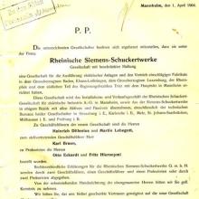 Gründungsurkunde der Rheinischen Siemens-Schuckertwerke GmbH 1.April 1904 (Foto: Siemens Corporate Archives) 
