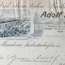 1904 Rechnungskopf der chemischen Fabrik von Adolf Krebs. Es existiert erste eine Produktionshalle. 